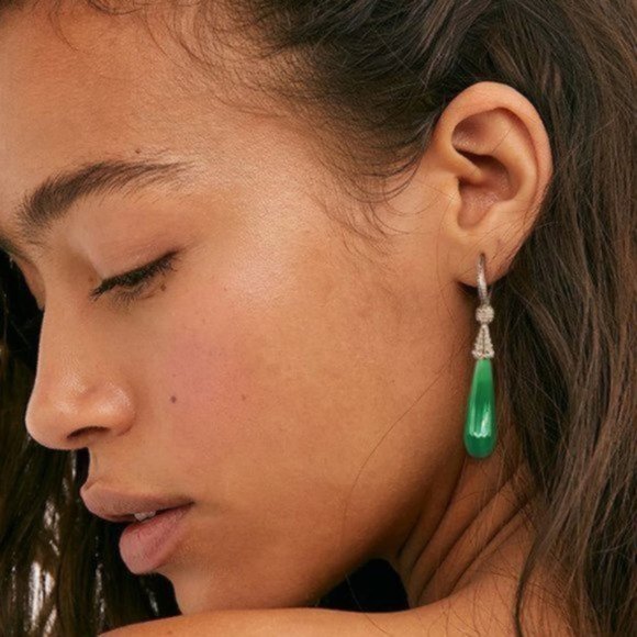 Free People Jewelry - FP Silver Earrings Jade Stone